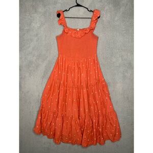 Old Navy womens sleeveless maxi dress orange smocked embroidered ruffle neck L
